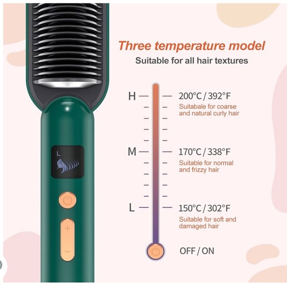 Green Hair Straightening Brush for Women - Picture 2 of 8